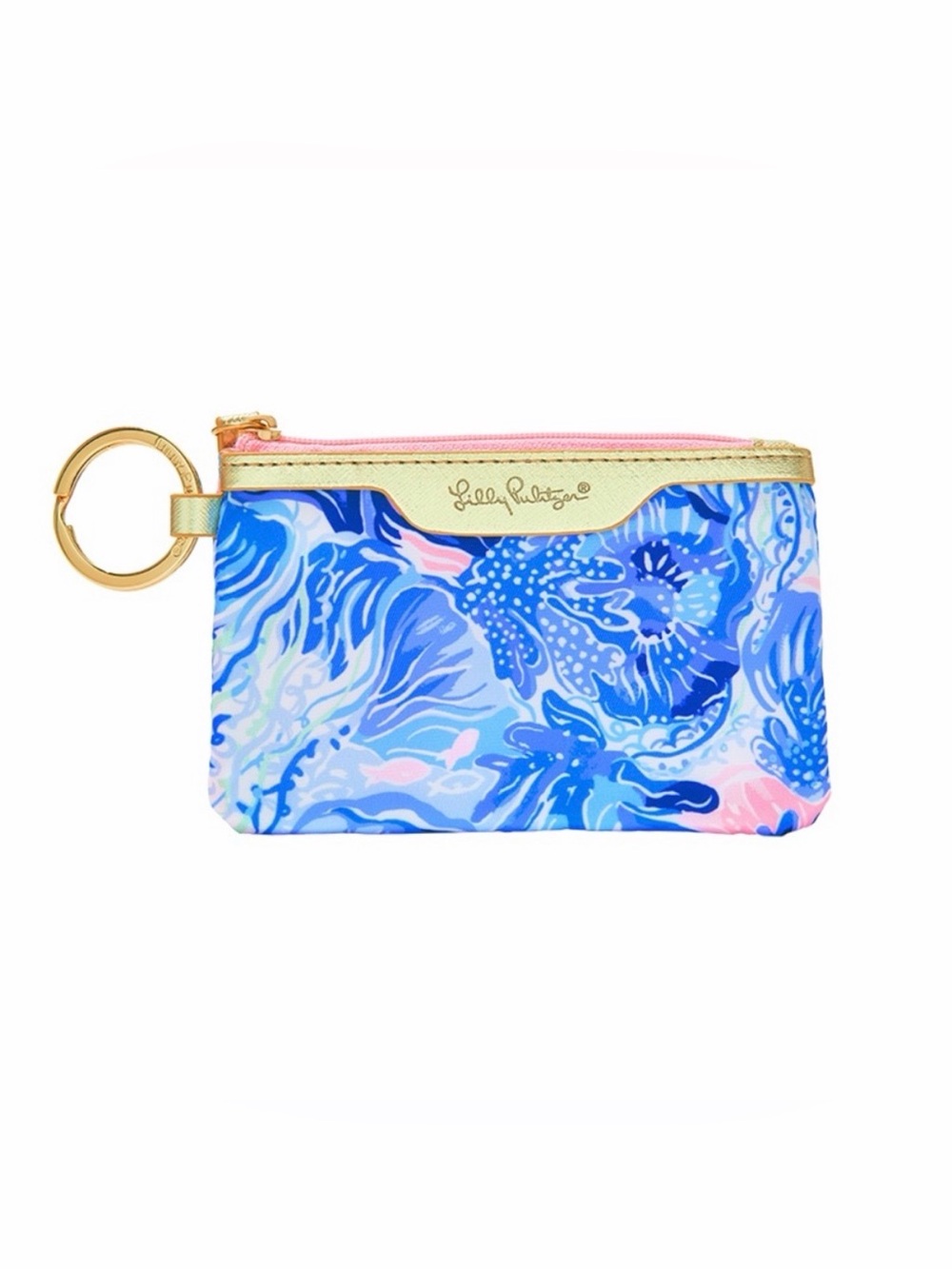 Lilly Pulitzer Blue & Pink Floral Card Holder Wallet Keychain Ring